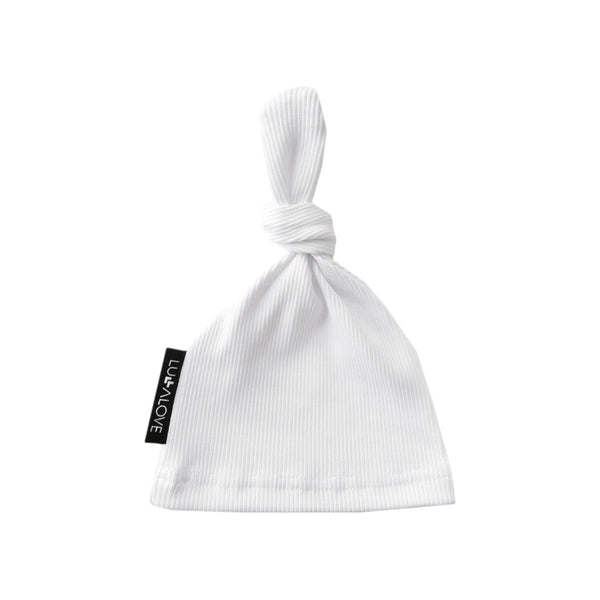 Ribbed cotton knot beanie - white