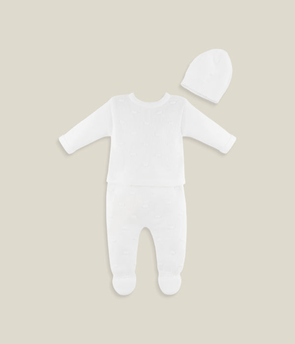 Baby white knitted bobble set (3-piece)