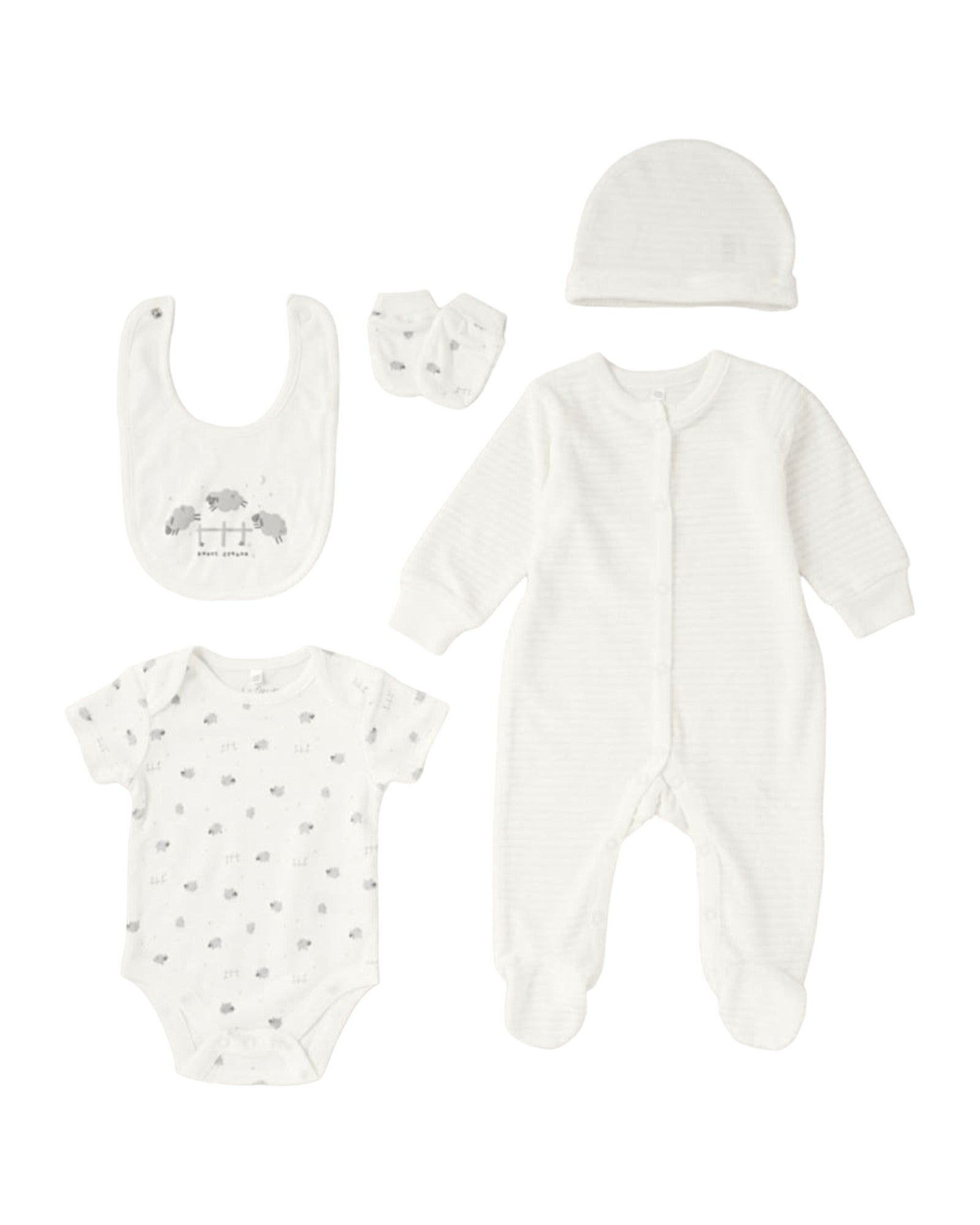 Sheep patterned layette set 5pk