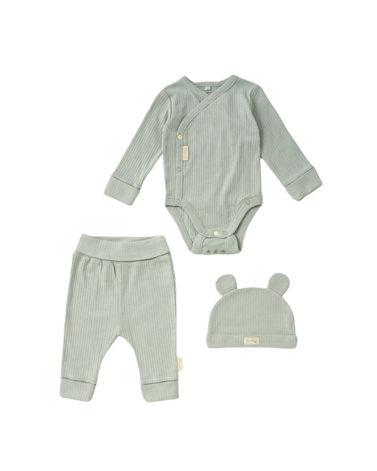 Organic 3-piece ribbed outfit - sage