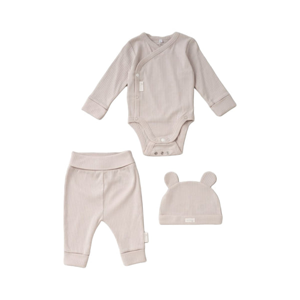 3 Piece Organic Ribbed Outfit - Beige