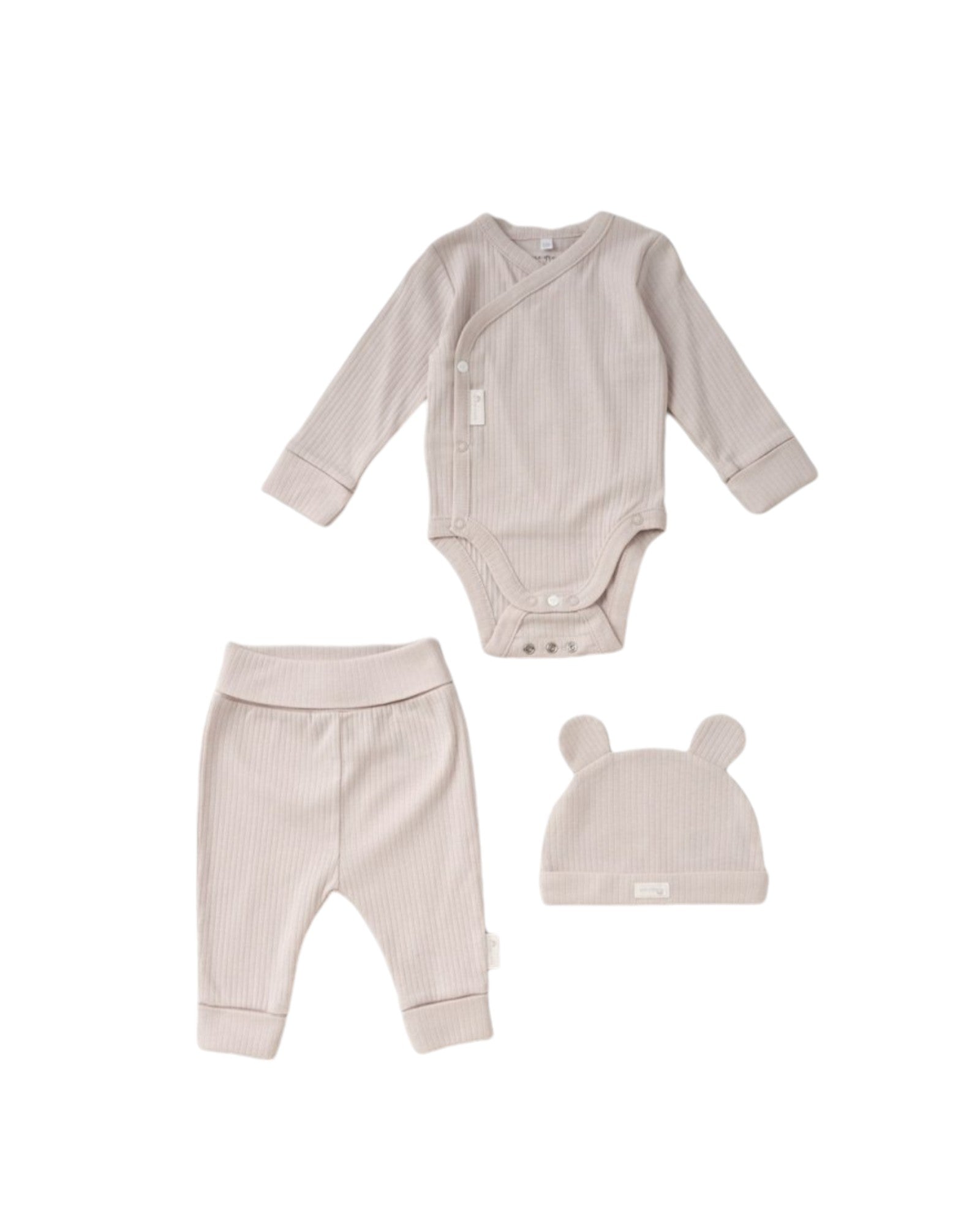 Organic 3-piece ribbed outfit - beige