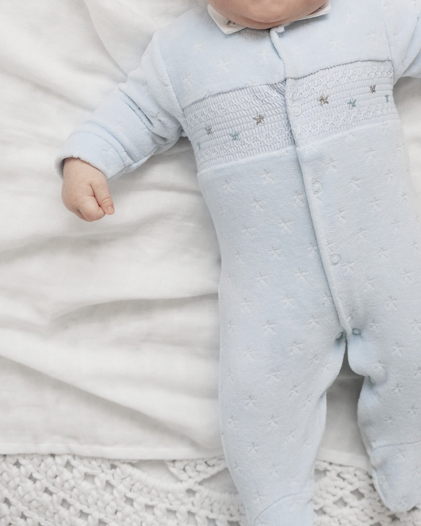 Star Velour Sleepsuit - Blue