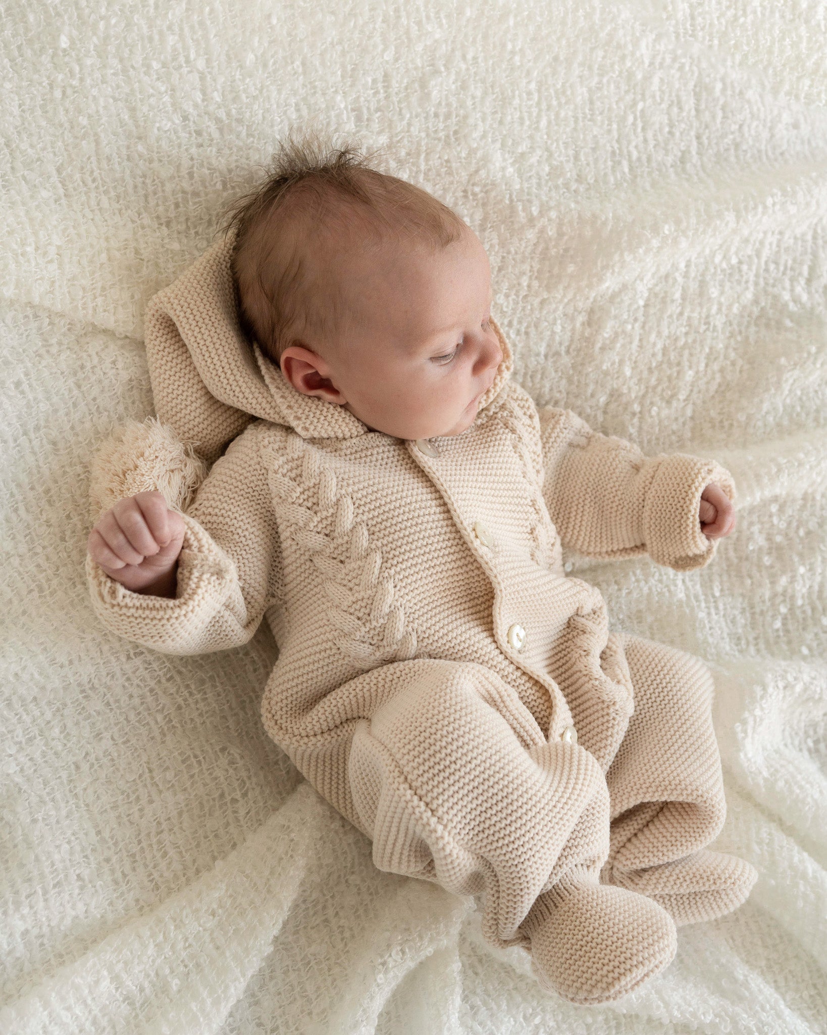 Knitted hooded pramsuit - beige