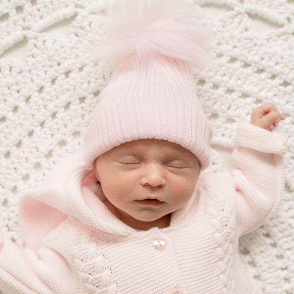 First size ribbed pom hat - pink