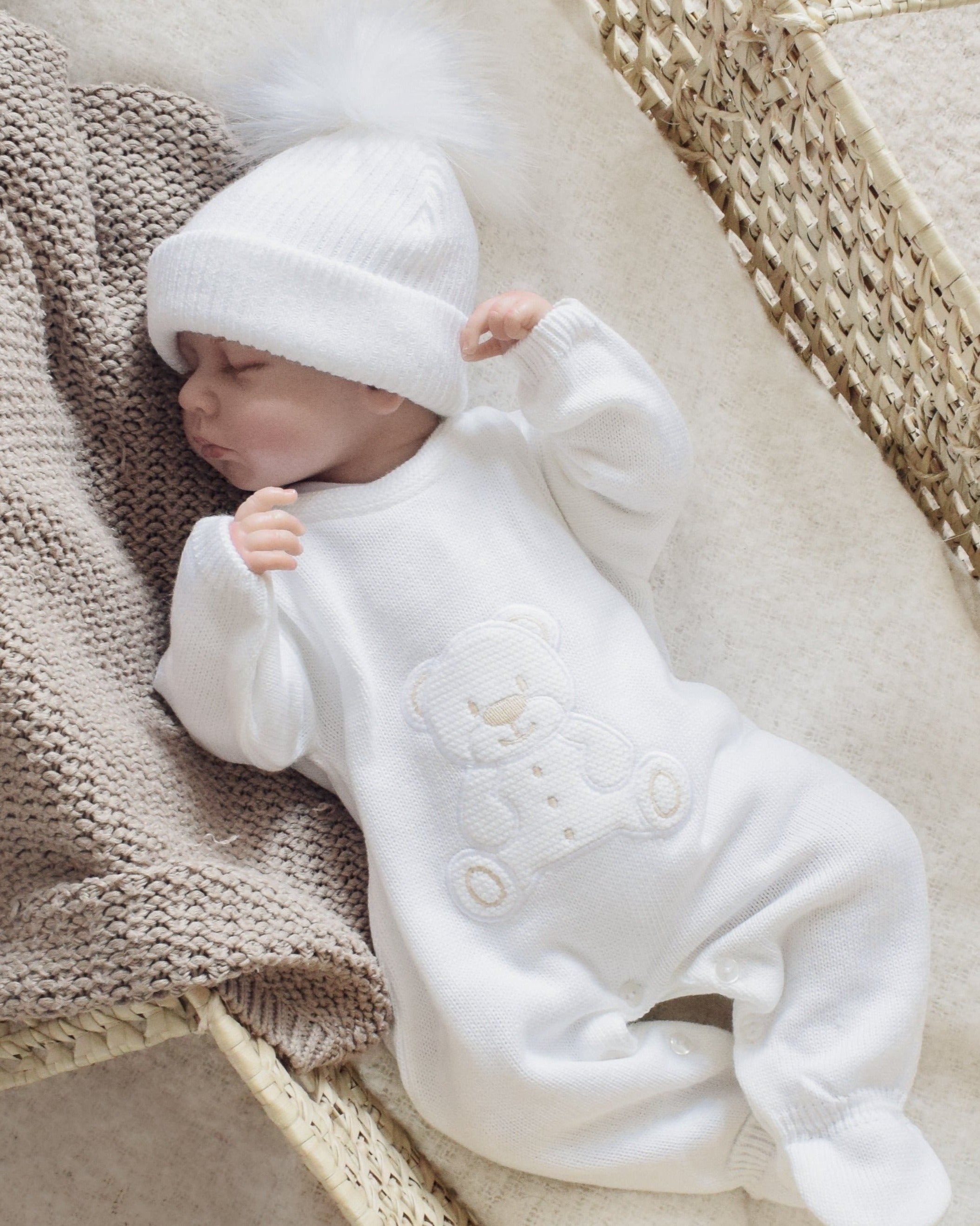 Knitted Teddy Onesie - White