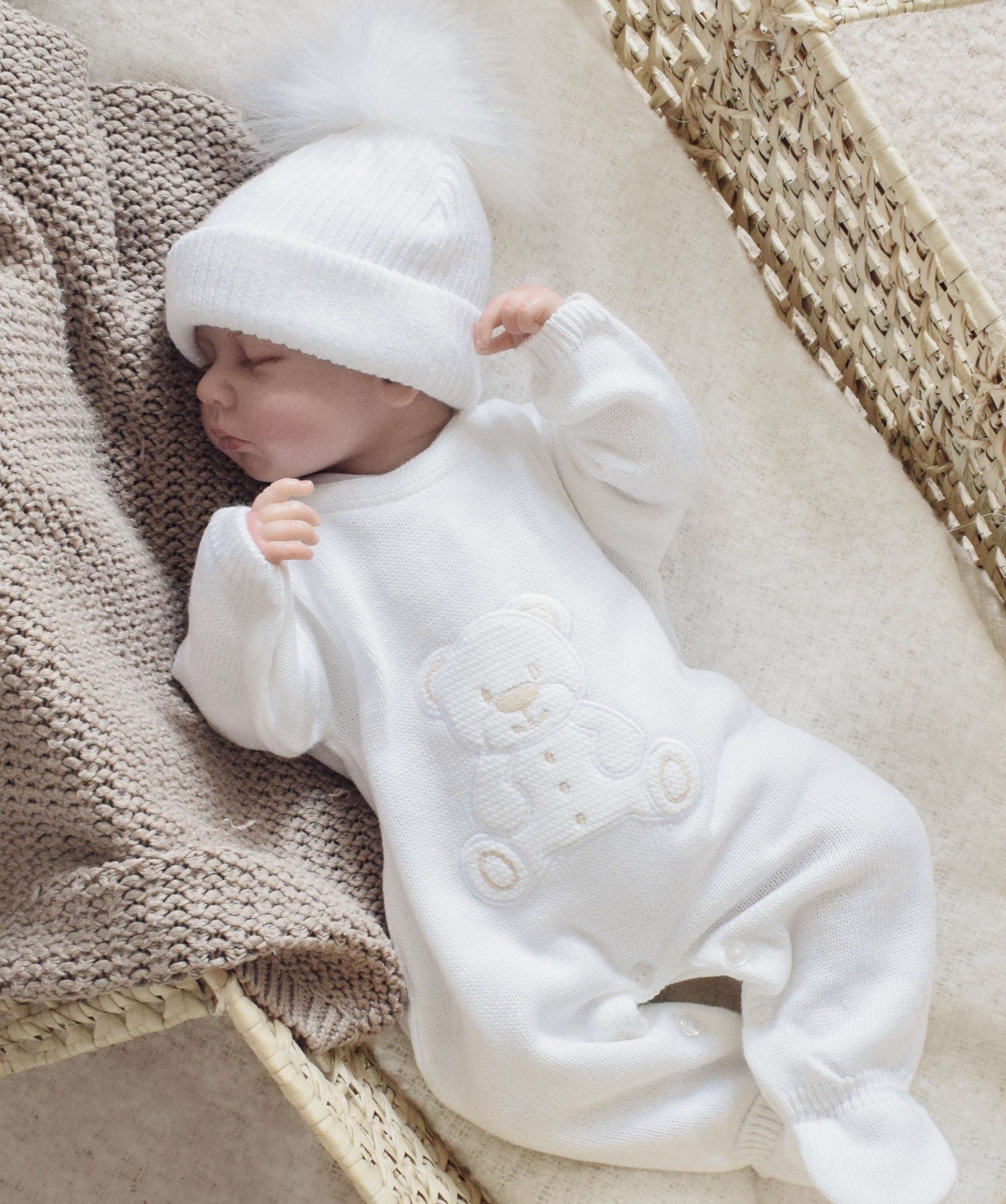 Knitted Teddy Onesie - White