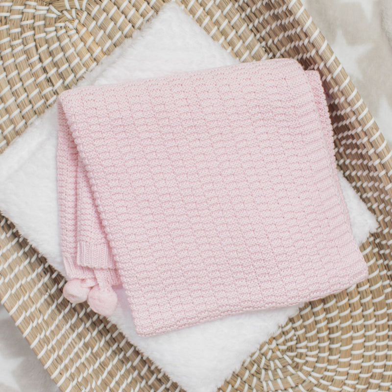 Light knit pom blanket - soft pink