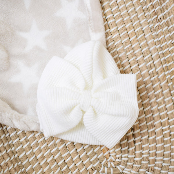 Ribbed knitted bow turban - white