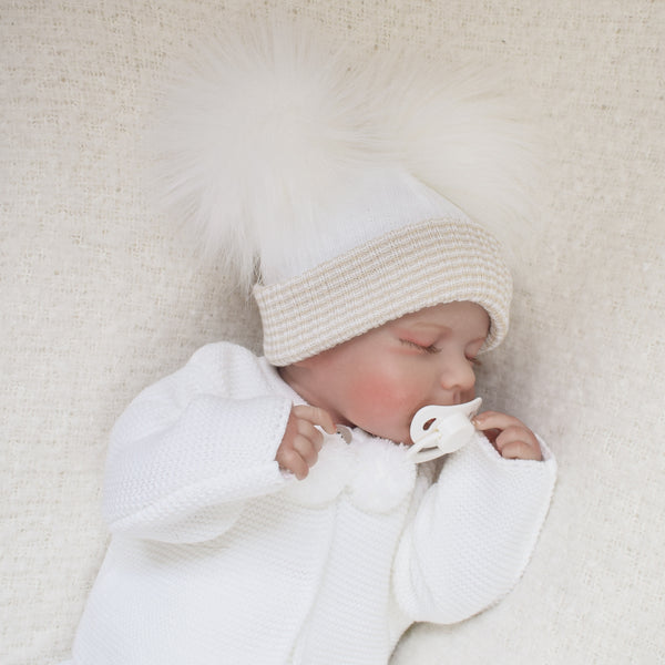 First size stripe double pom hat - natural