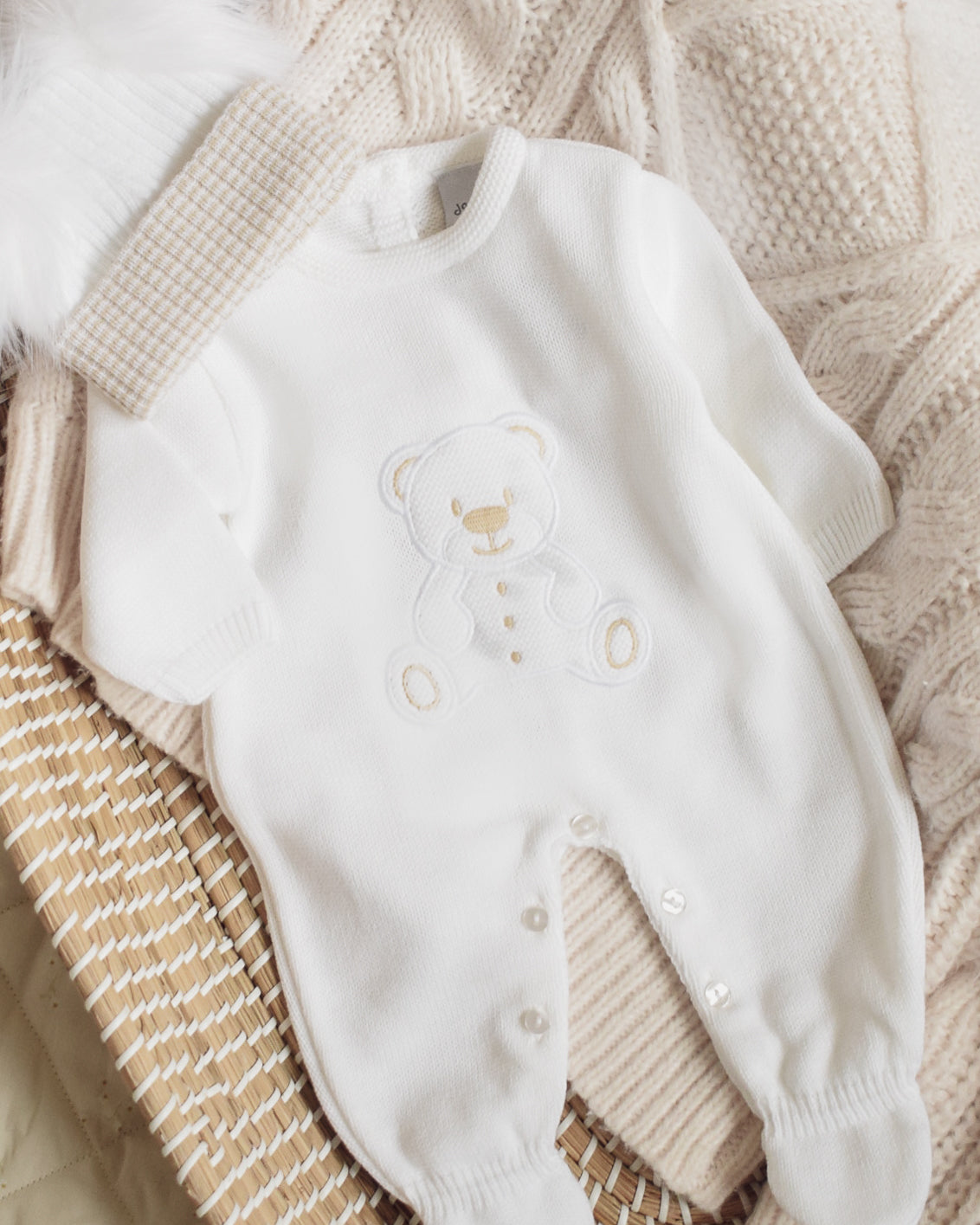 Knitted Teddy Onesie - White