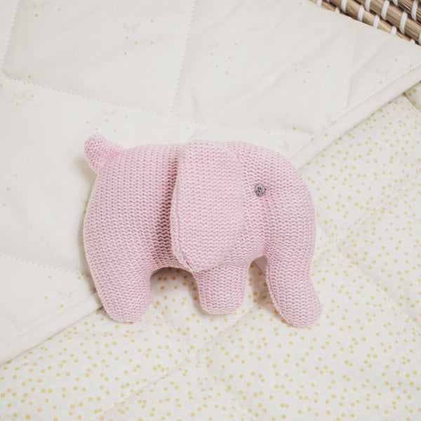 Organic cotton elephant rattle - soft pink