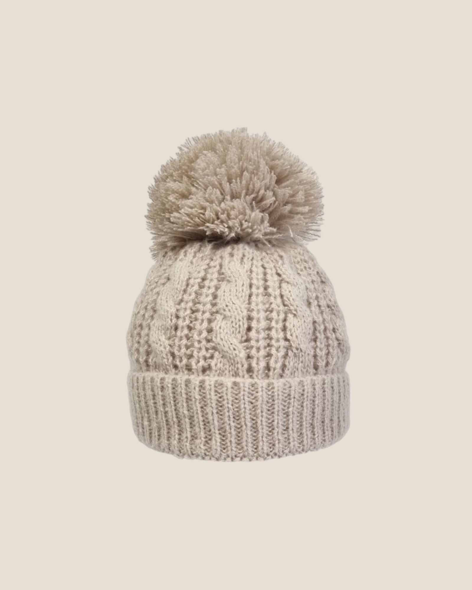 Cable knit pom hat - biscuit