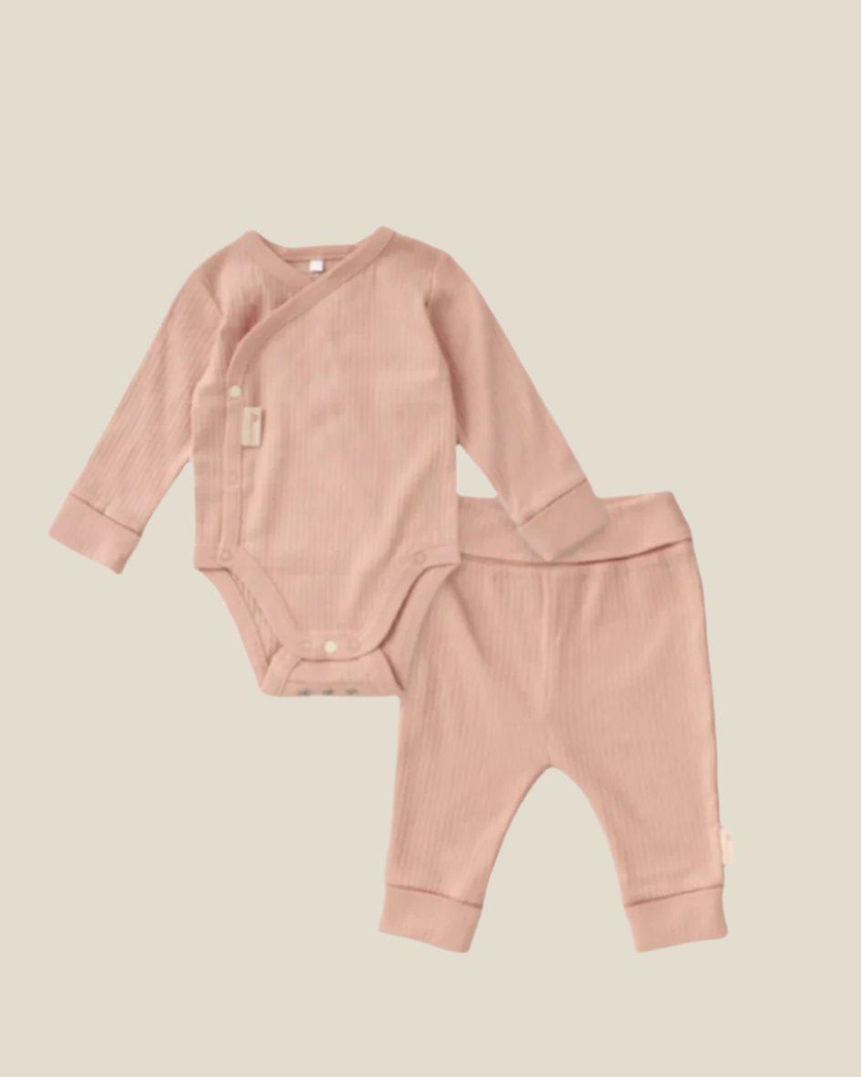 3 Piece Organic Ribbed Outfit - Pink