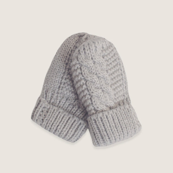 Knitted Cable Mittens - Grey