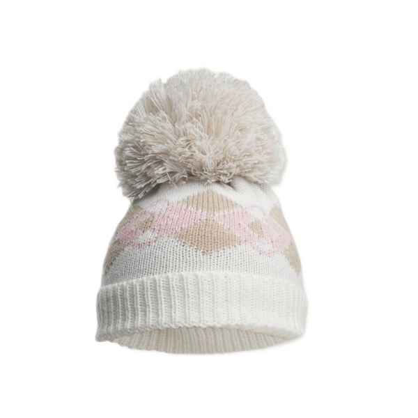Argyle Knit Pom Hat - Pink