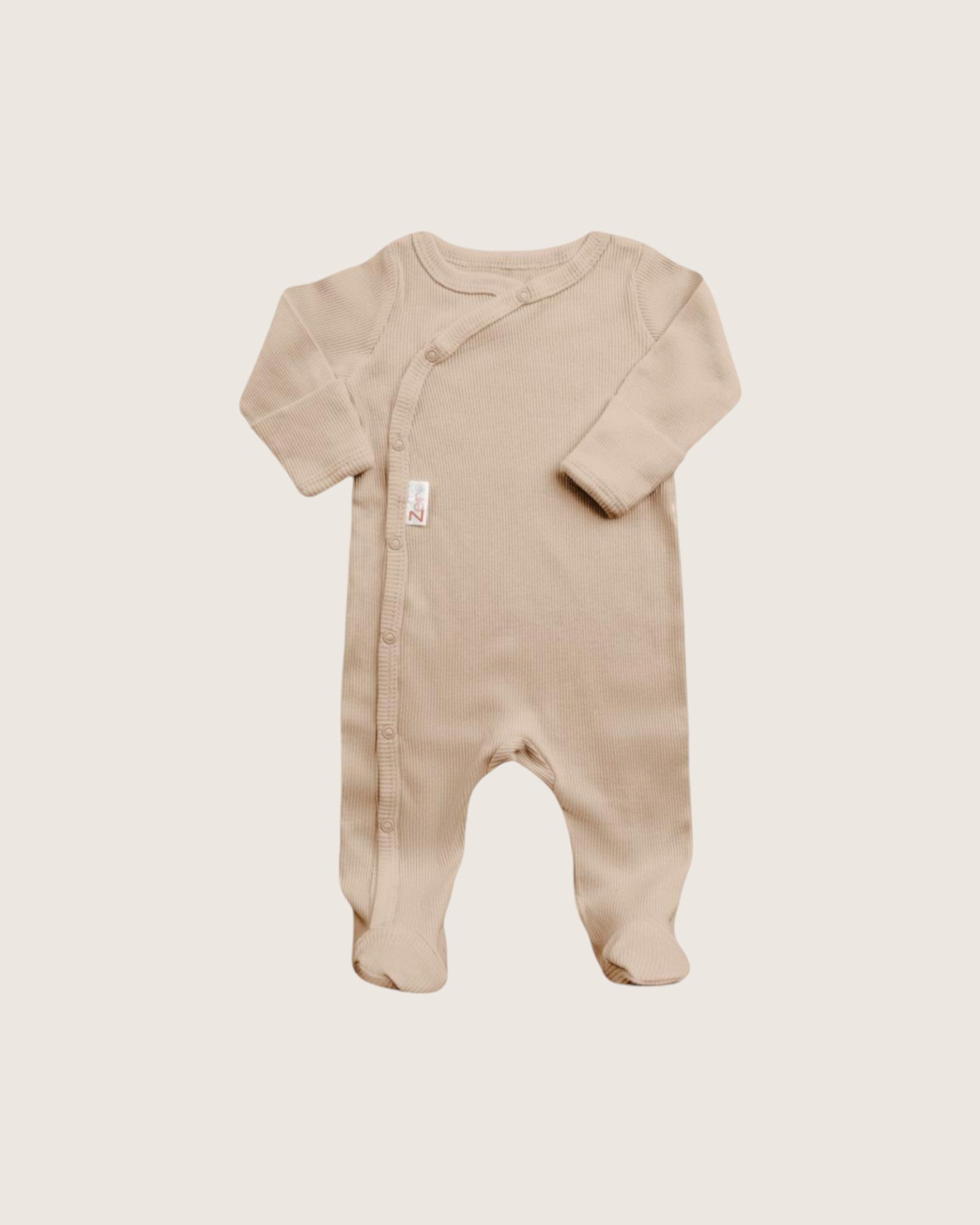 Ribbed cotton sleepsuit - biscuit