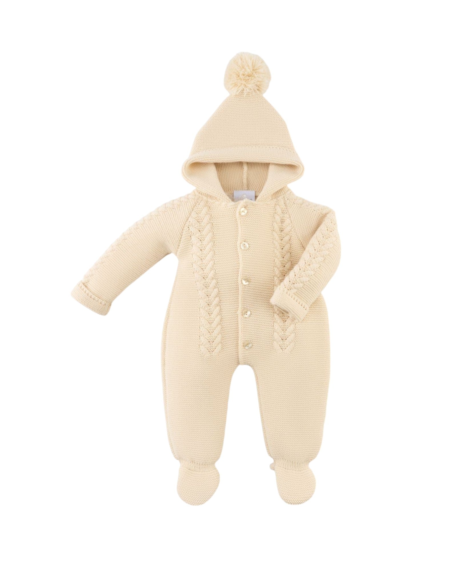 Knitted hooded pramsuit - beige