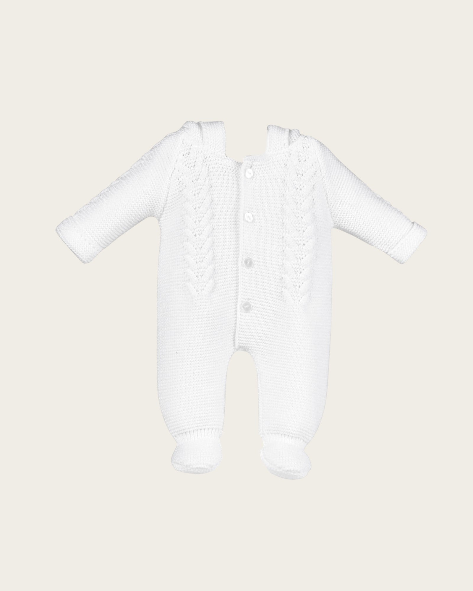 Knitted hooded pramsuit - white