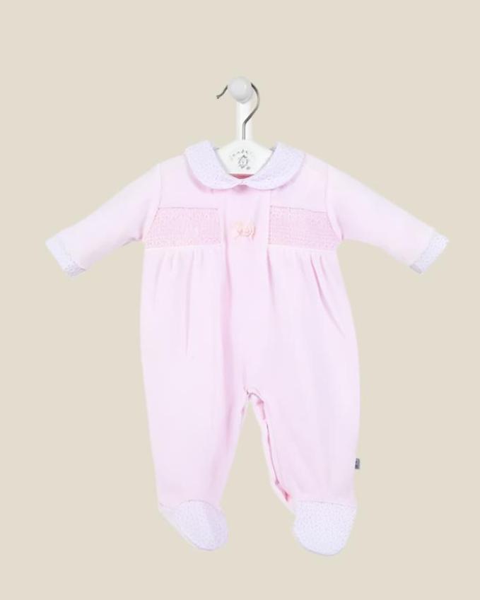 Rosebud soft velour sleepsuit - pink