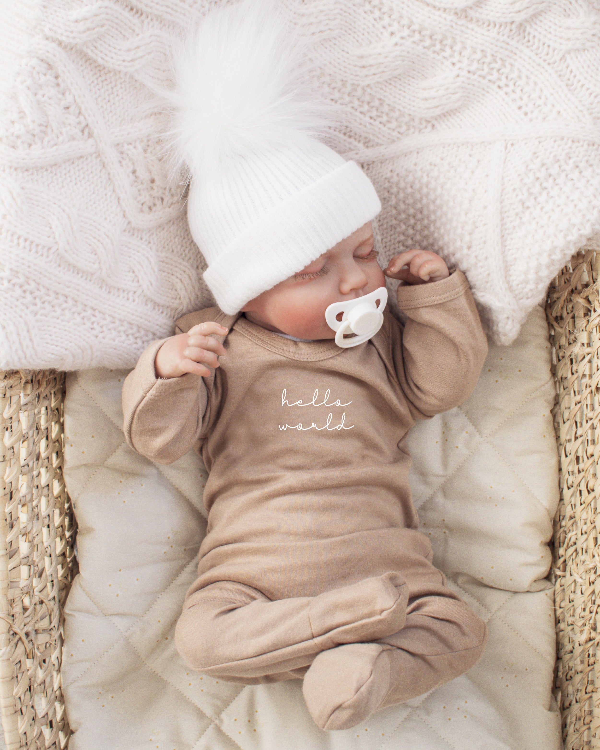 Hello world taupe sleepsuit