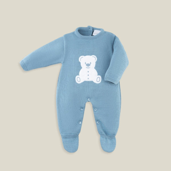 Knitted bear onesie - dusky blue