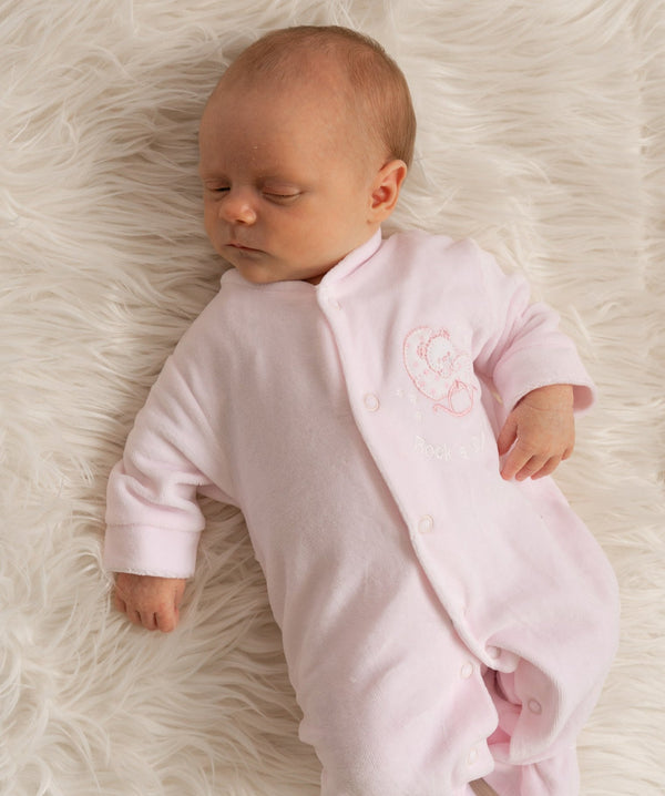 Pink Teddy Velour Sleepsuit - Berry & Blossoms
