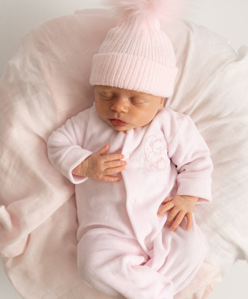 Pink Teddy Velour Sleepsuit - Berry & Blossoms