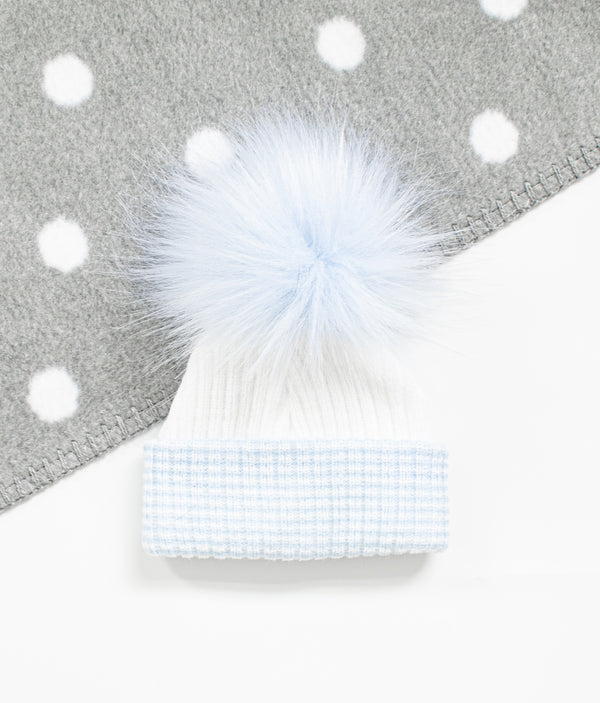 Blue & white stripe pom hat - BERRY & BLOSSOMS