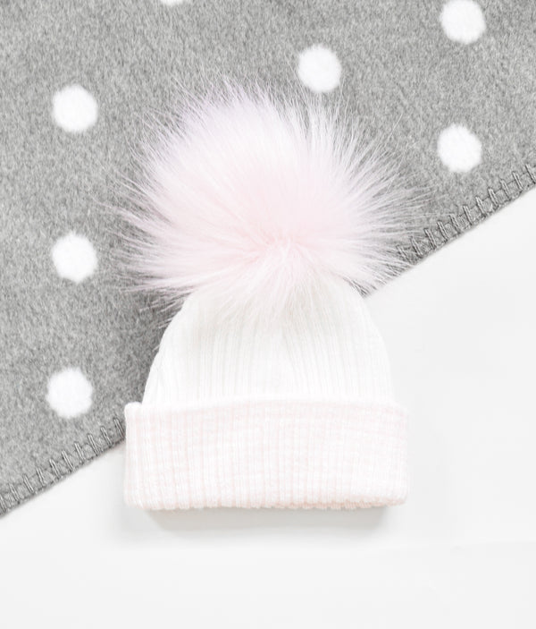 Pink & white stripe pom hat - BERRY & BLOSSOMS