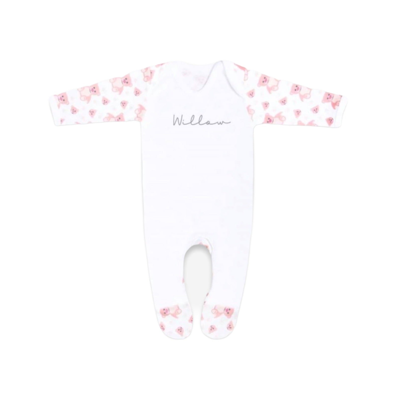 Personalised Pink Bear Signature Sleepsuit