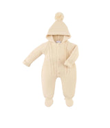 Knitted beige hooded pramsuit